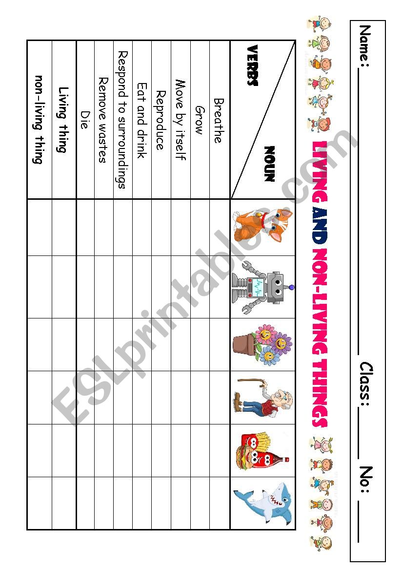 Living and Non-living things worksheet