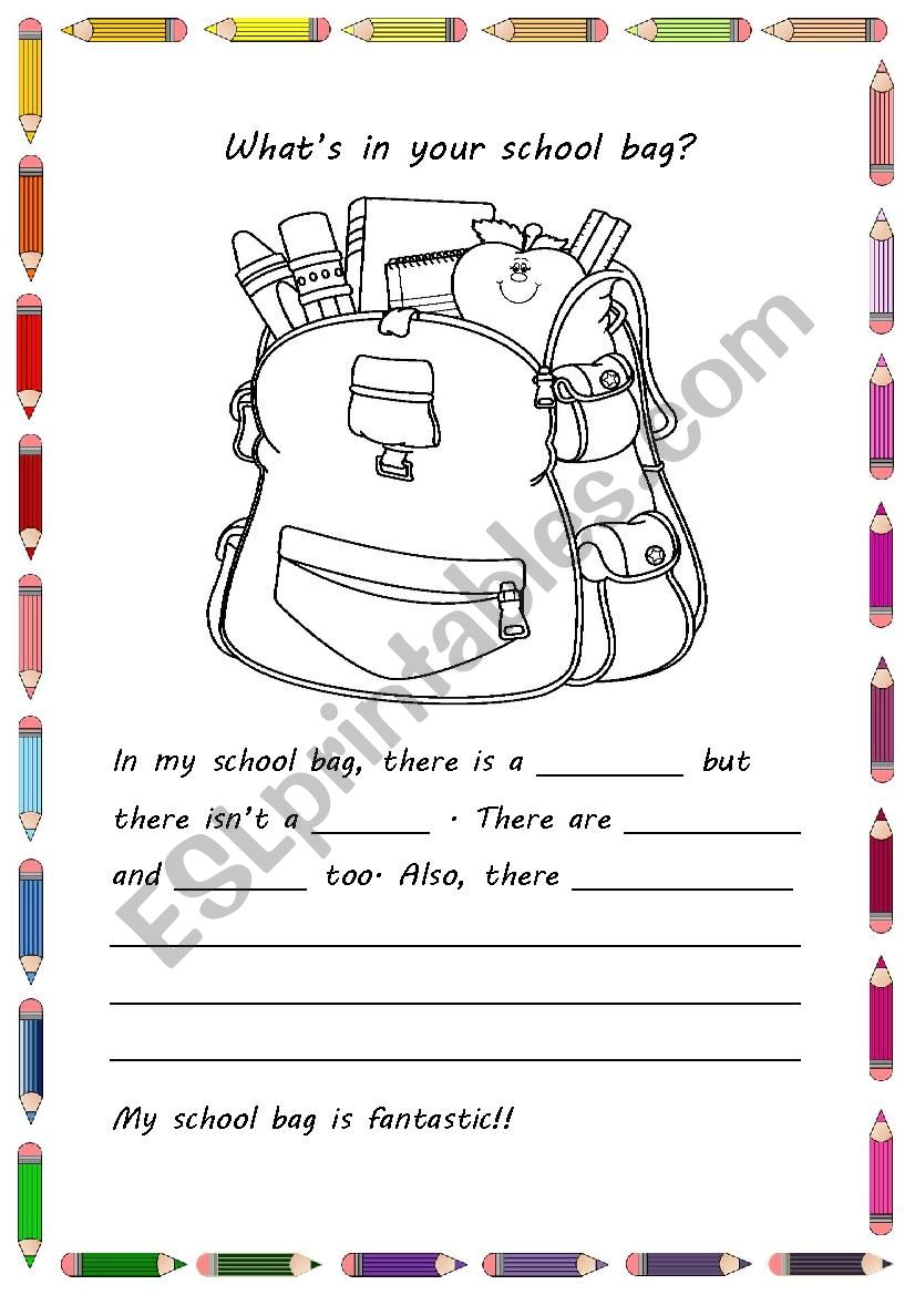 whats in your school bag? worksheet