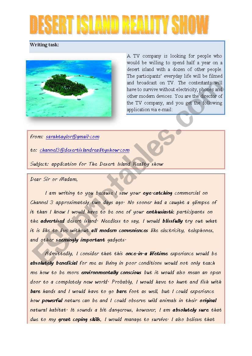 Desert Island worksheet