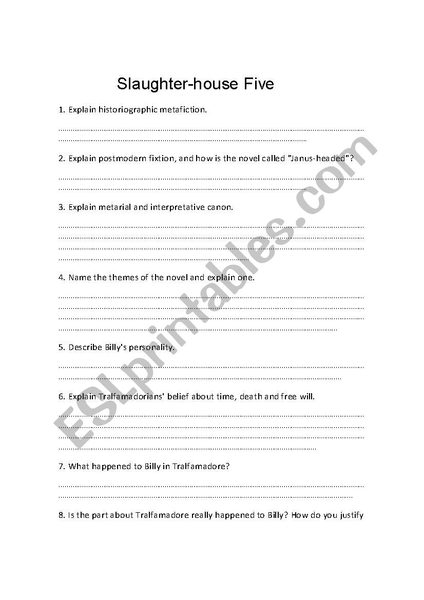 Slaughterhouse-Five worksheet