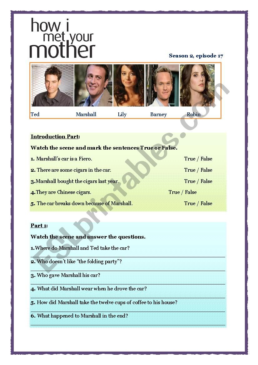 How I Met Your Mother Season 2 Episode 17 Worksheet