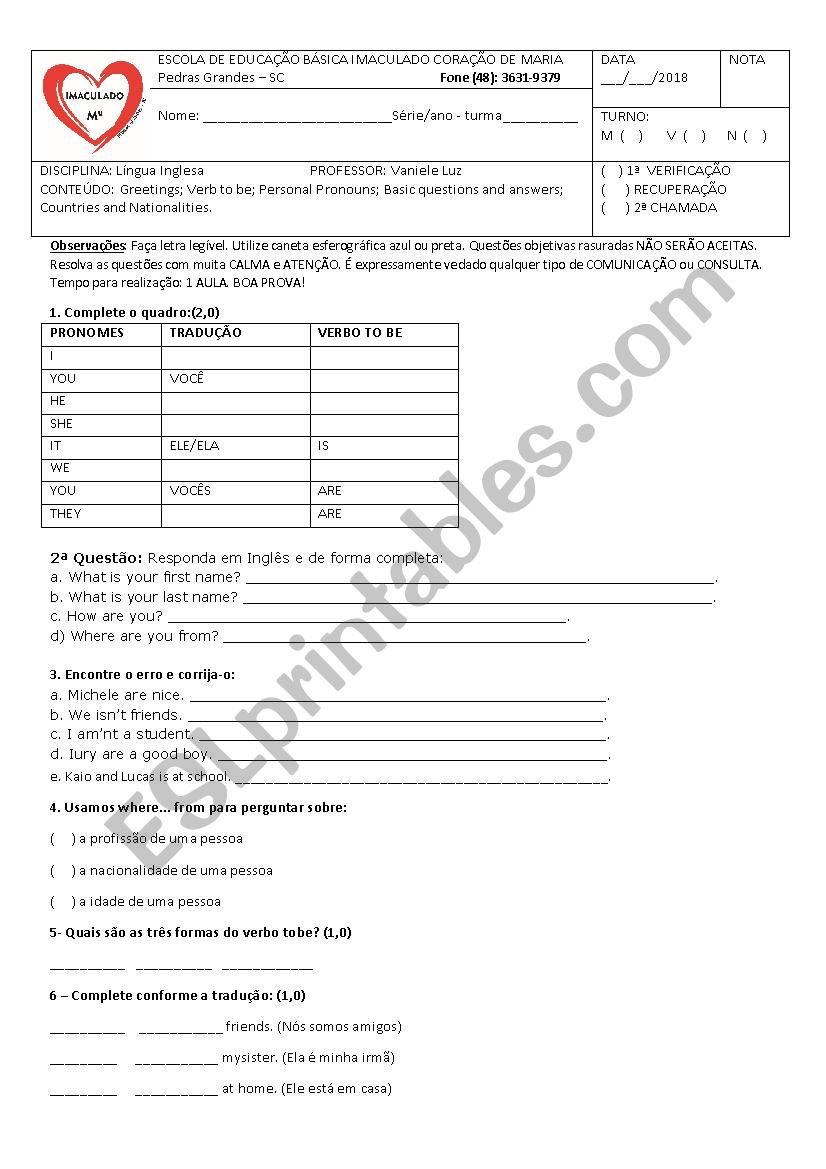 Nationalities test worksheet