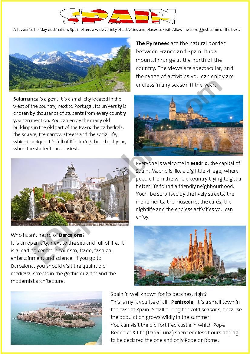 HOLIDAY DESTINATIONS: SPAIN worksheet