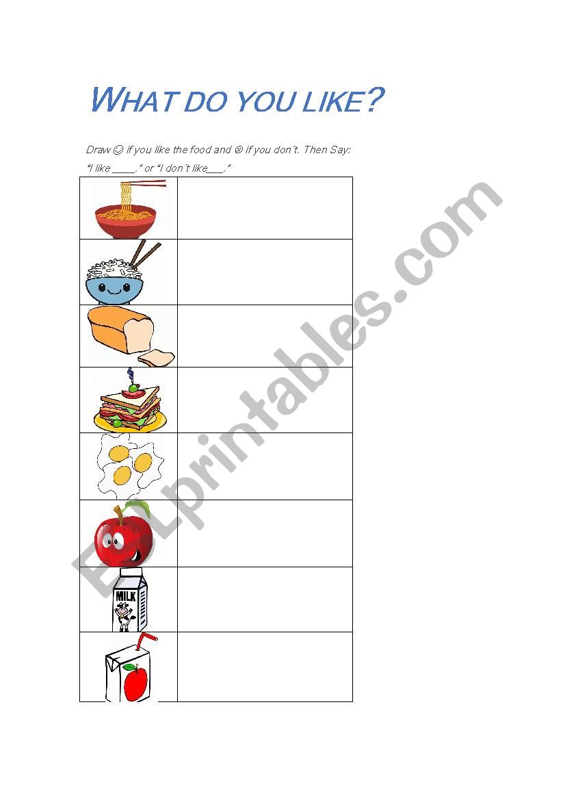 What do you like? worksheet