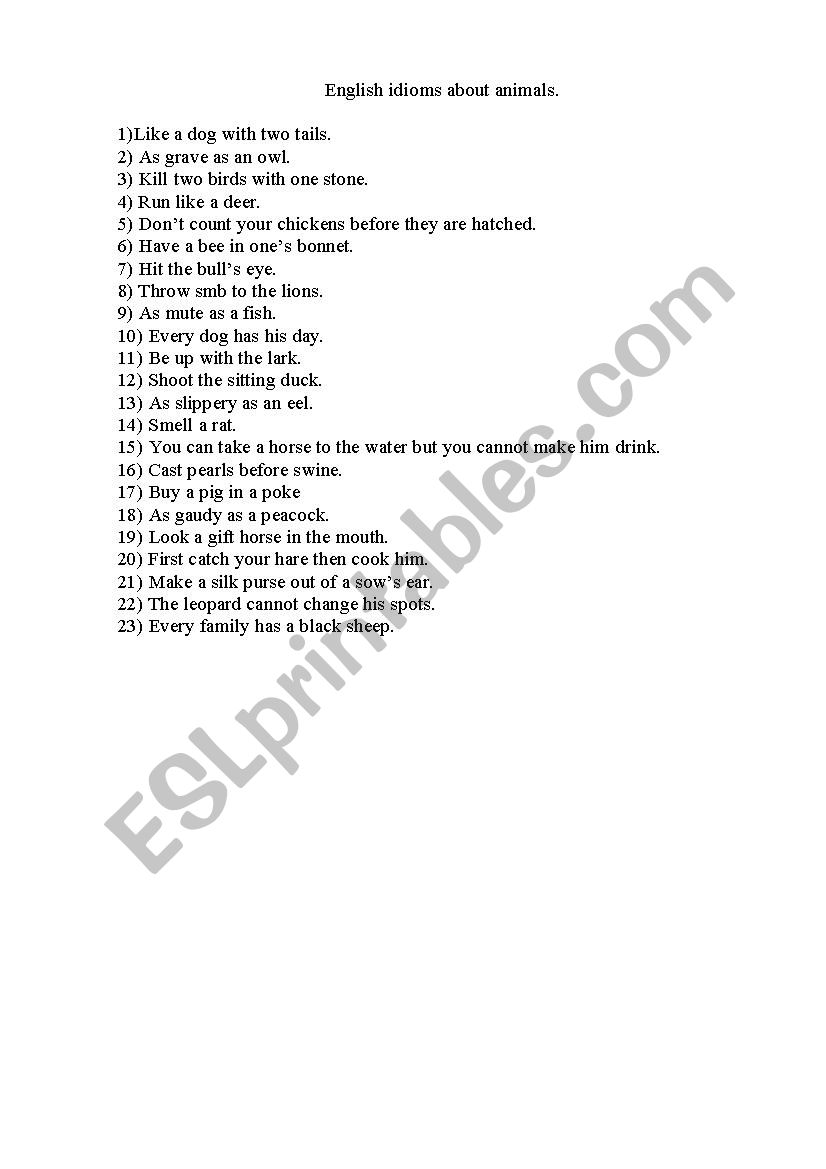 animals idioms worksheet