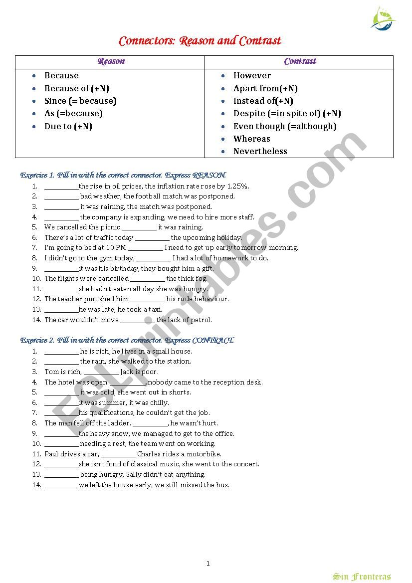 Connectors of Reason and Contrast