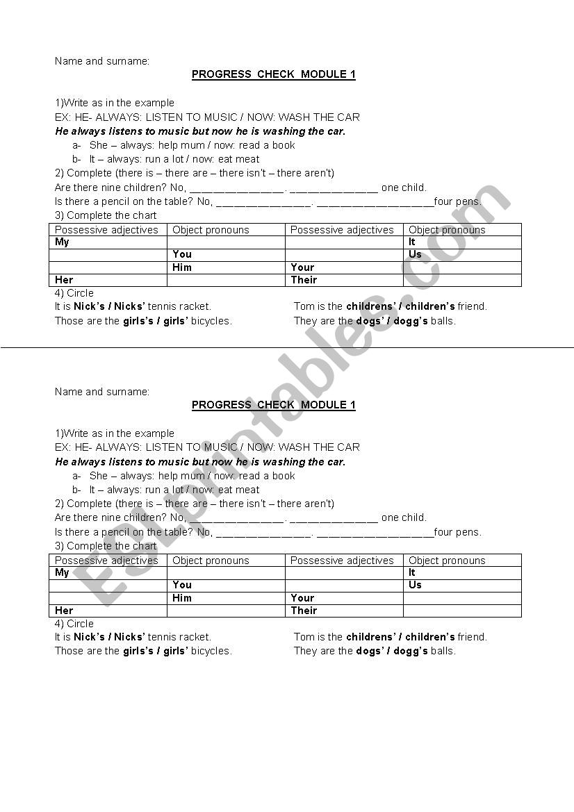 simple test worksheet