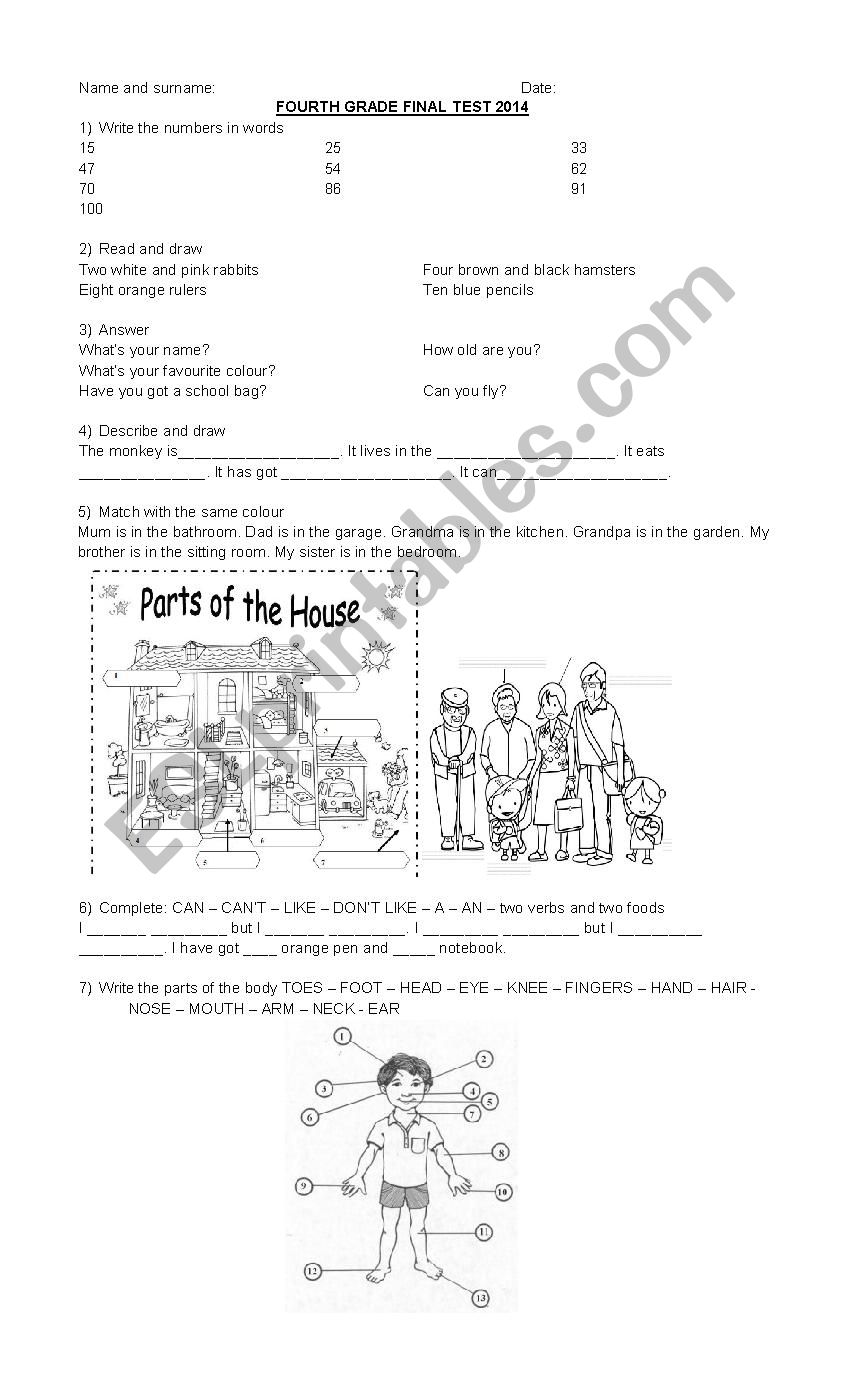 end of the year test worksheet