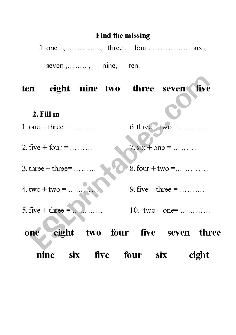 number worksheet