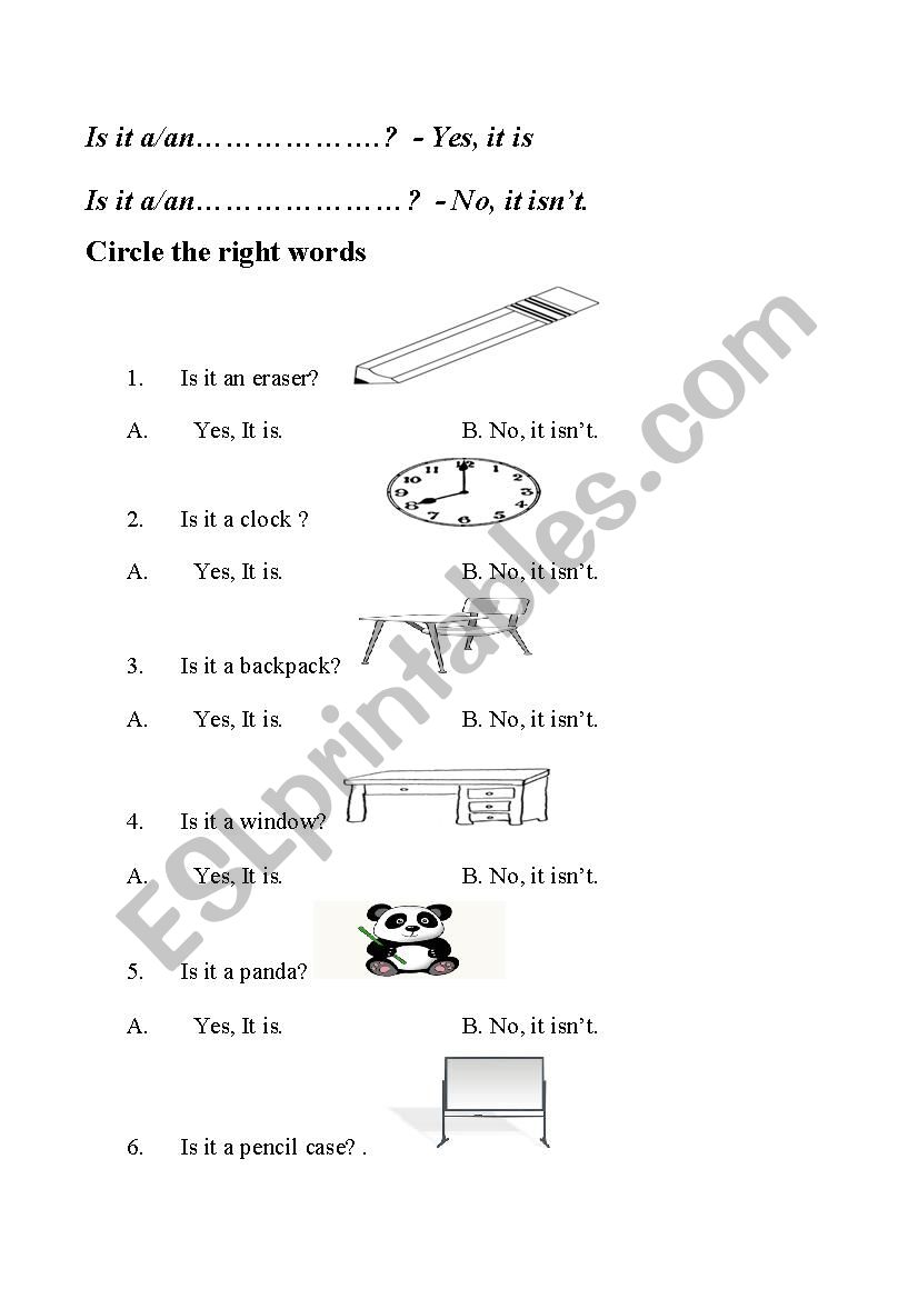 animals and school objects worksheet