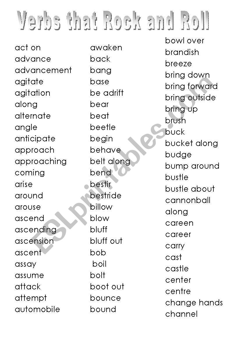 Verbs that Rock and Roll worksheet