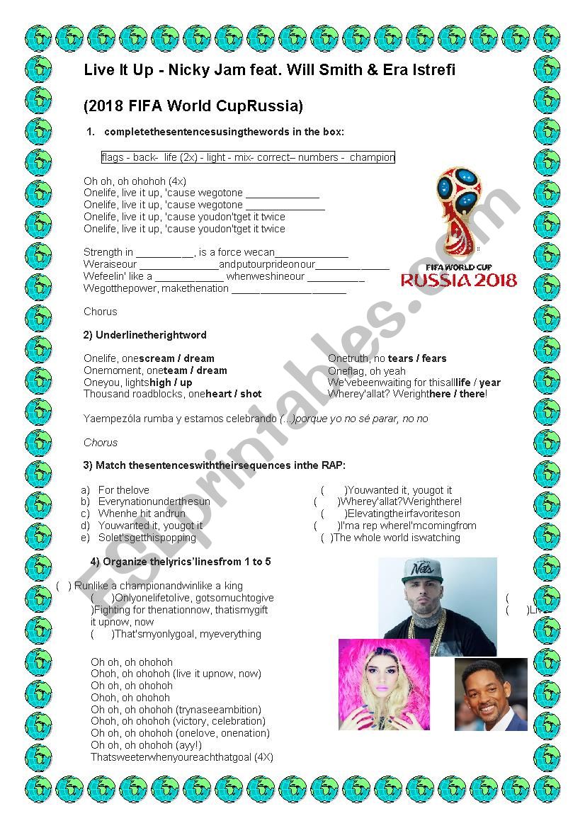 Worksheet - Live it up - (2018 FIFA World Cup Russia)