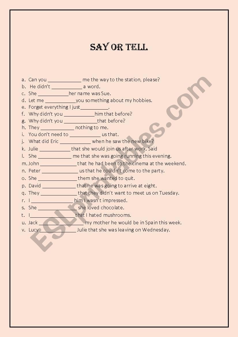 Say or Tell worksheet