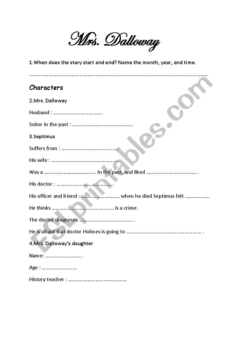 Mrs. Dalloway worksheet