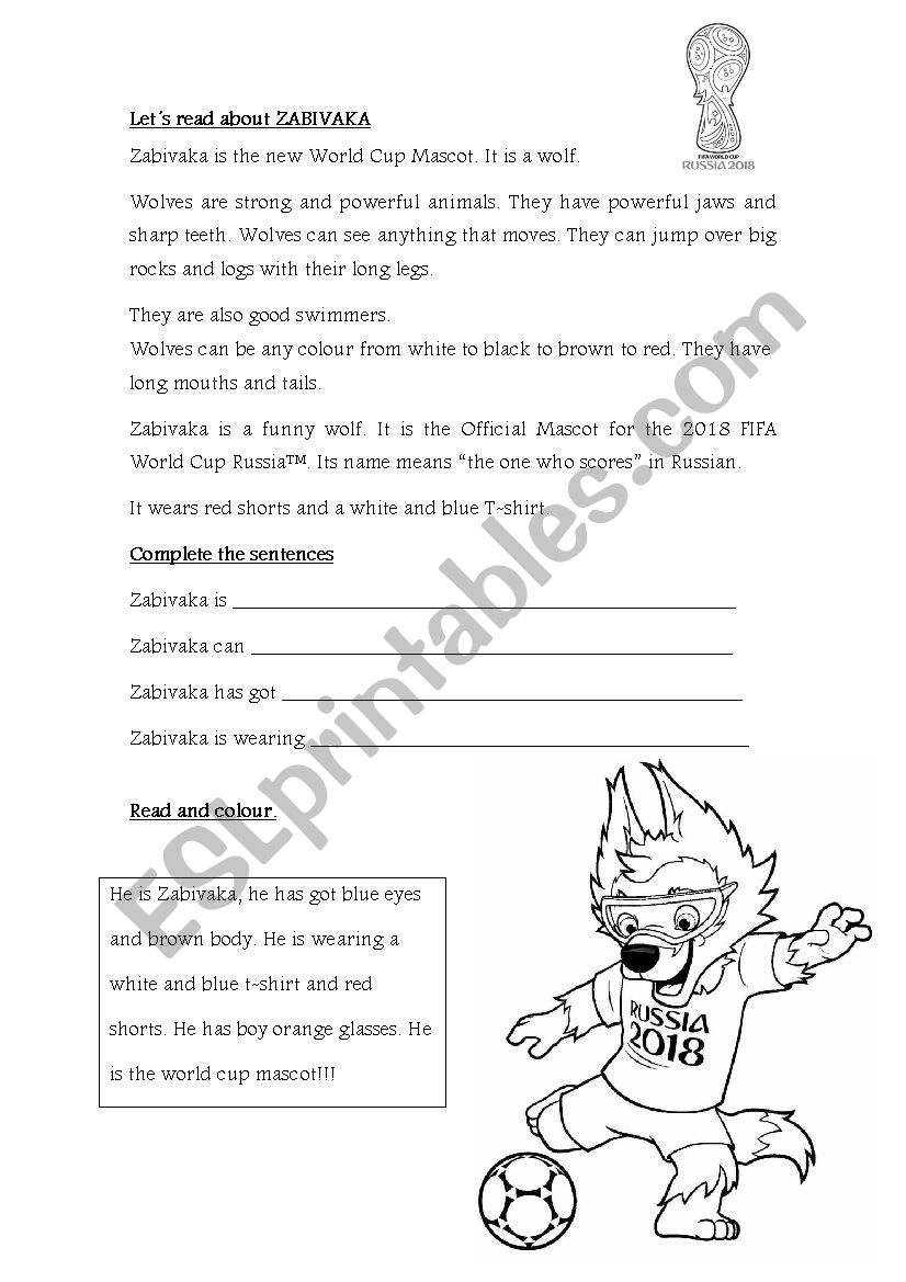 Russia 2018 world cup worksheet