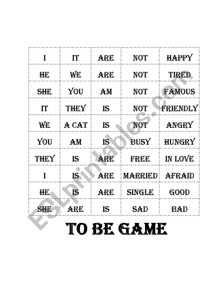 to be game worksheet