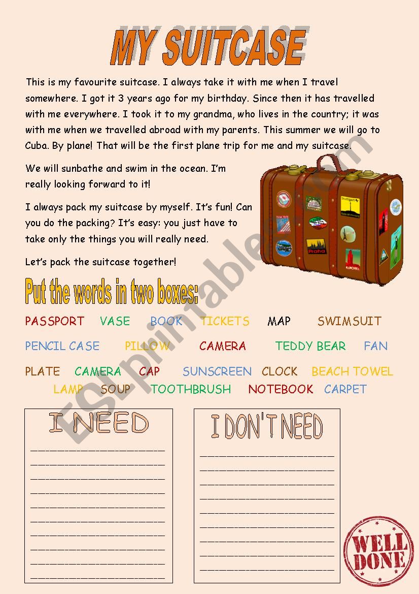 My Suitcase worksheet