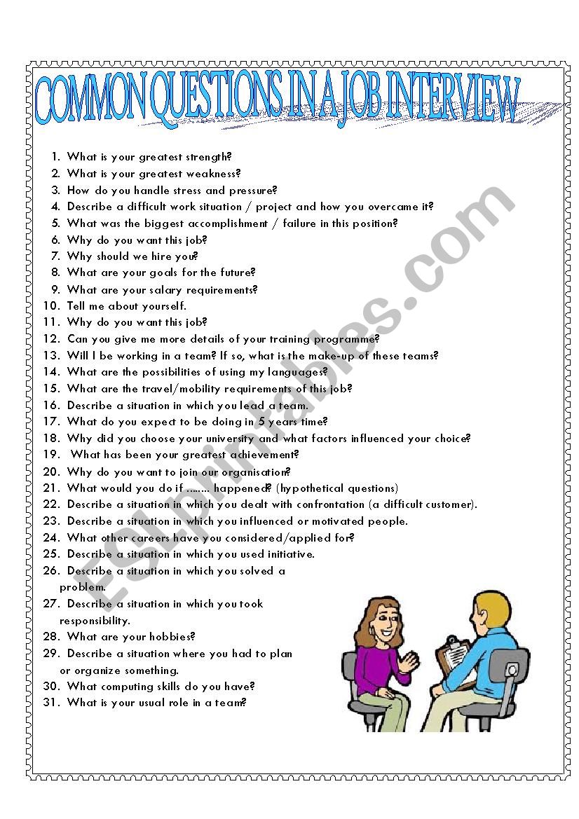 JOB INTERVIEW worksheet