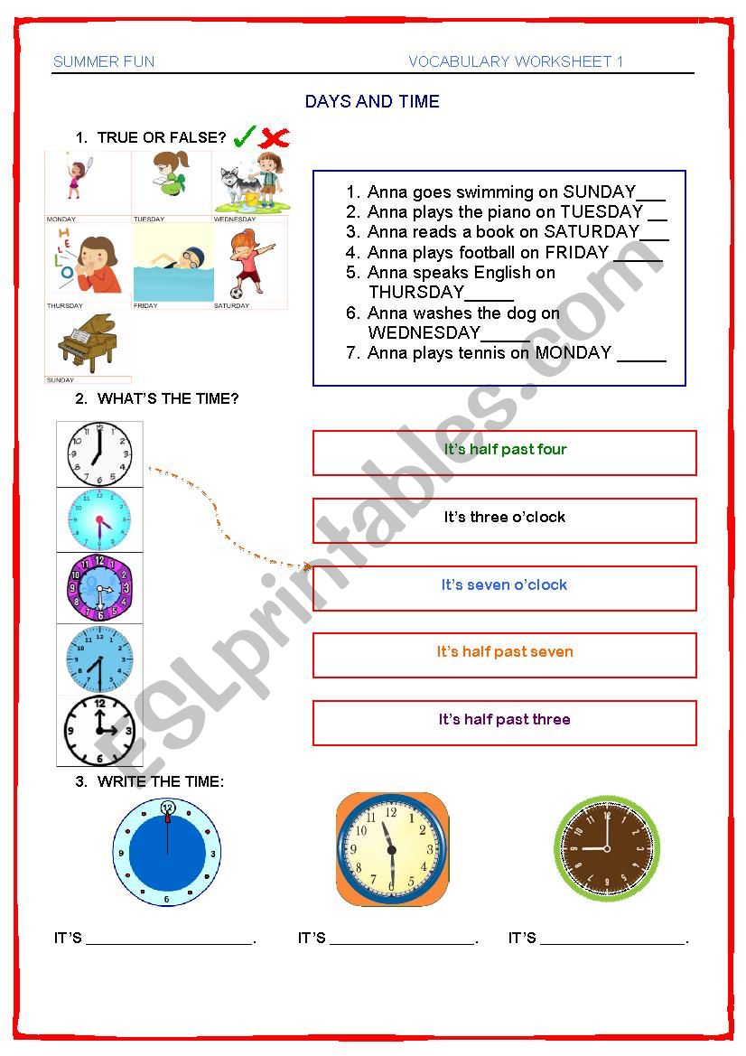DAYS AND TIMES worksheet