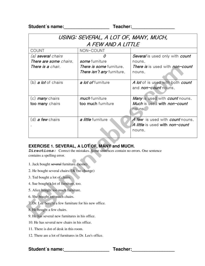 Countable and Uncountable Nouns and Adverbs of Quantity