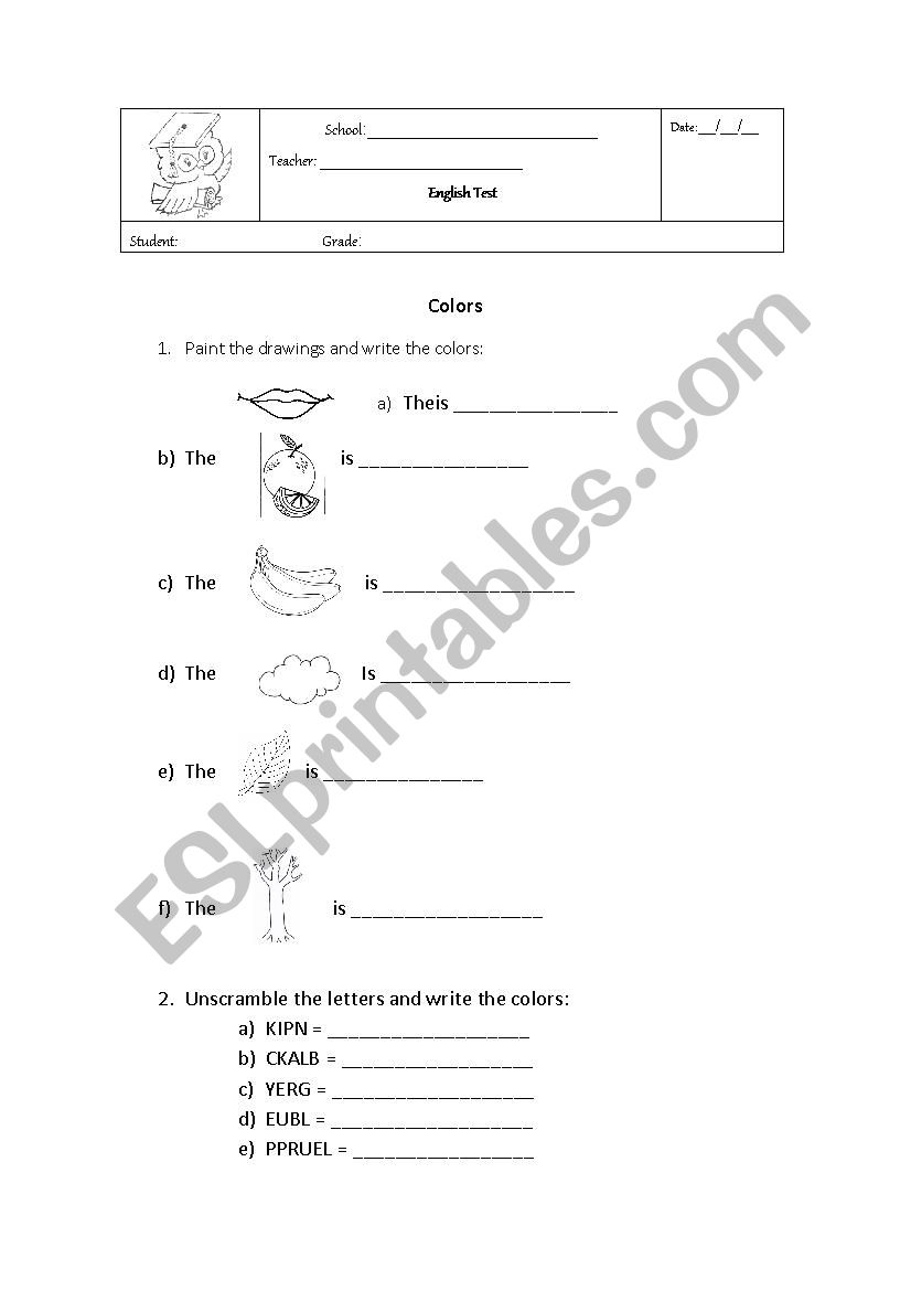 COLORS worksheet