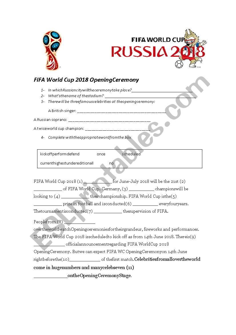 FIFA World Cup Russia 2018 worksheet