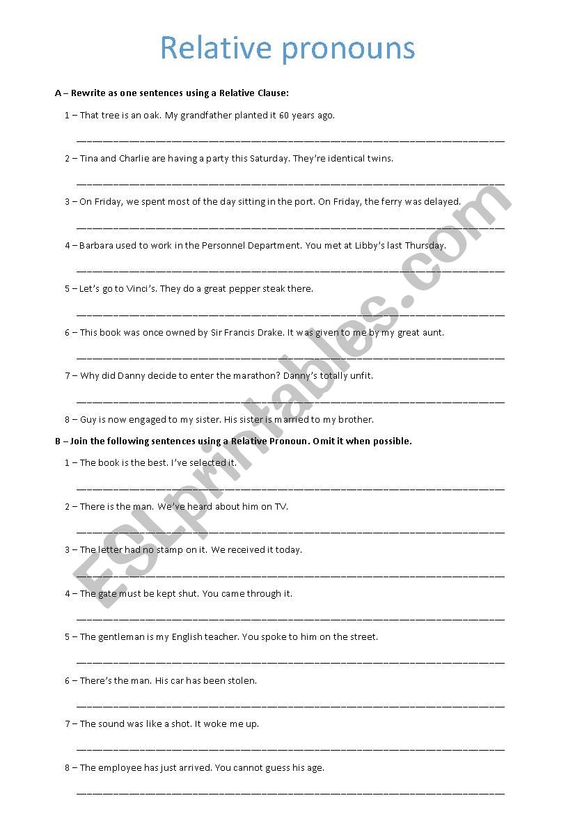 relative pronouns worksheet