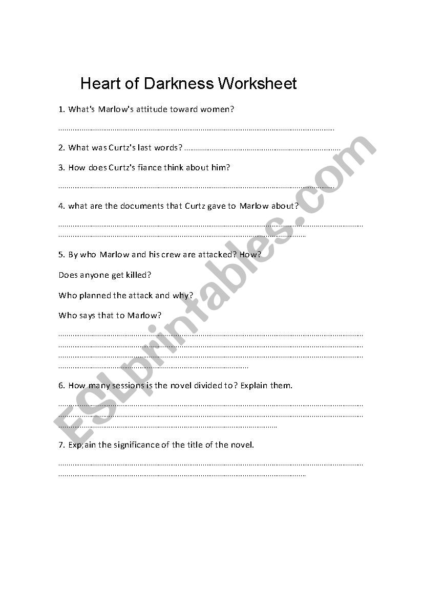 Heart of Darkness worksheet