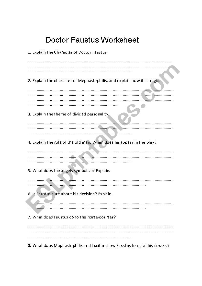 Doctor Faustus 2 worksheet