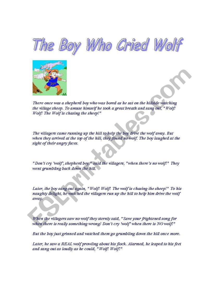 the boy who cried wolf worksheet