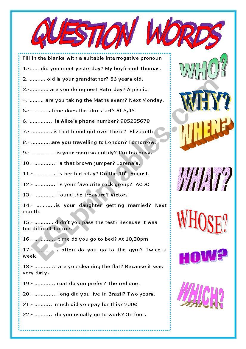 QUESTION WORDS worksheet