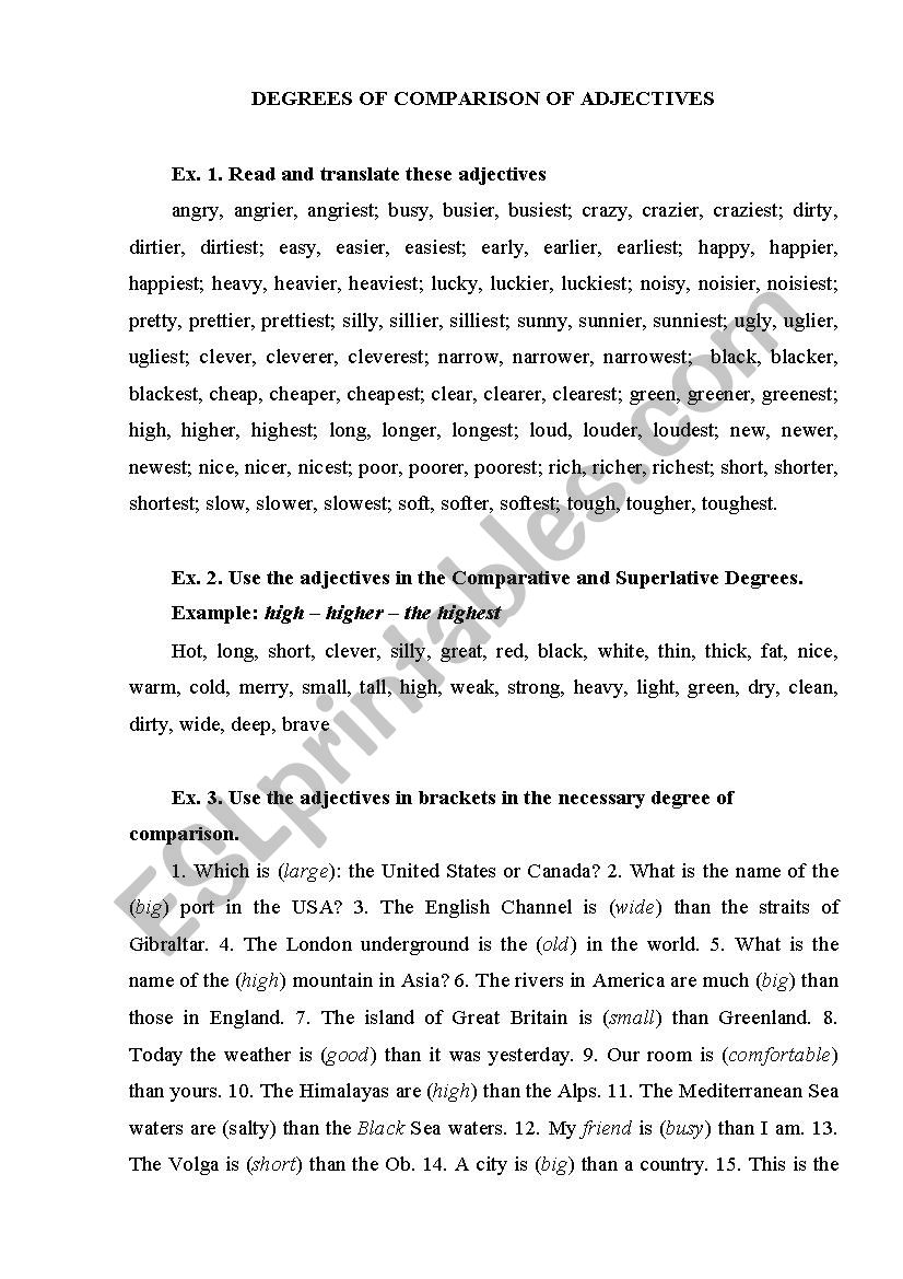 Degrees of Comparison worksheet