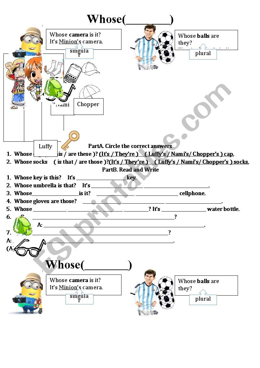 whose (personal belongs) worksheet