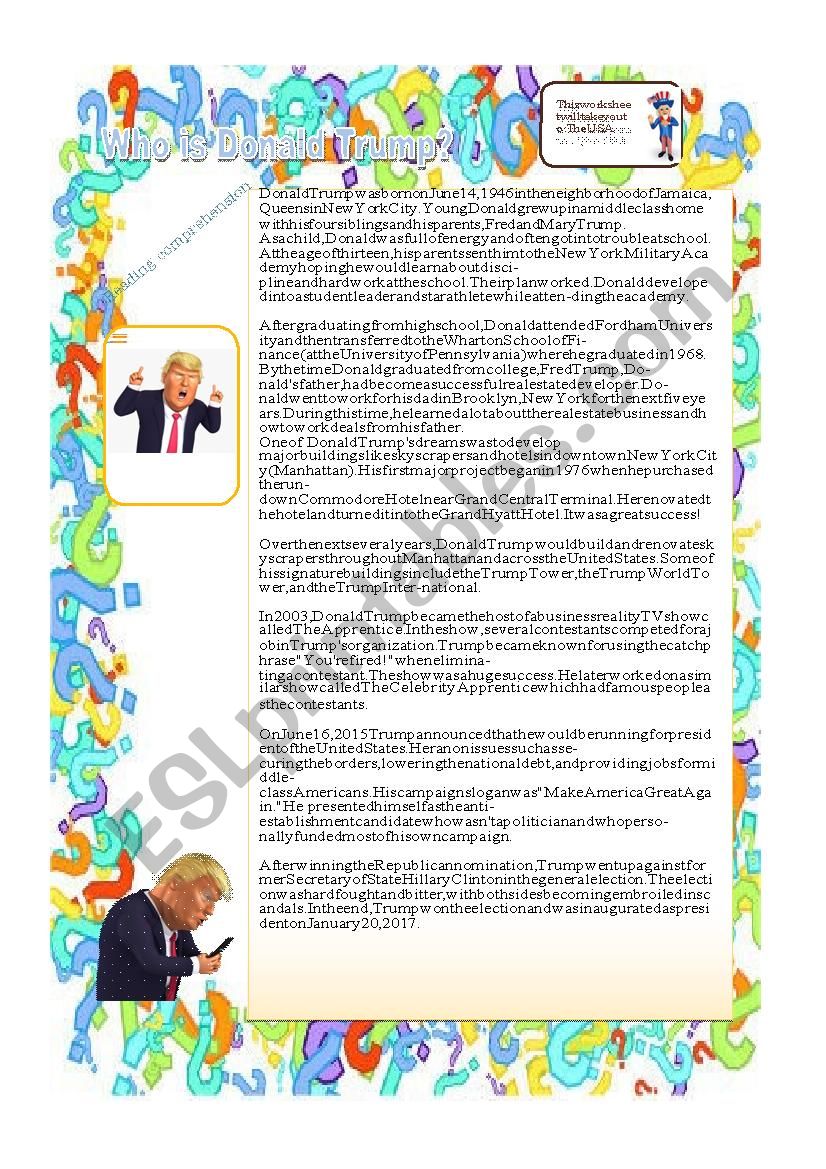 Who is Donald Trump ? worksheet