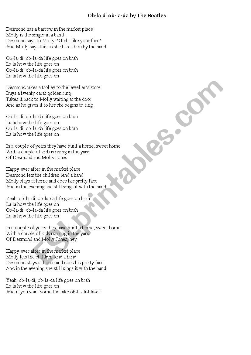 obladi oblada worksheet
