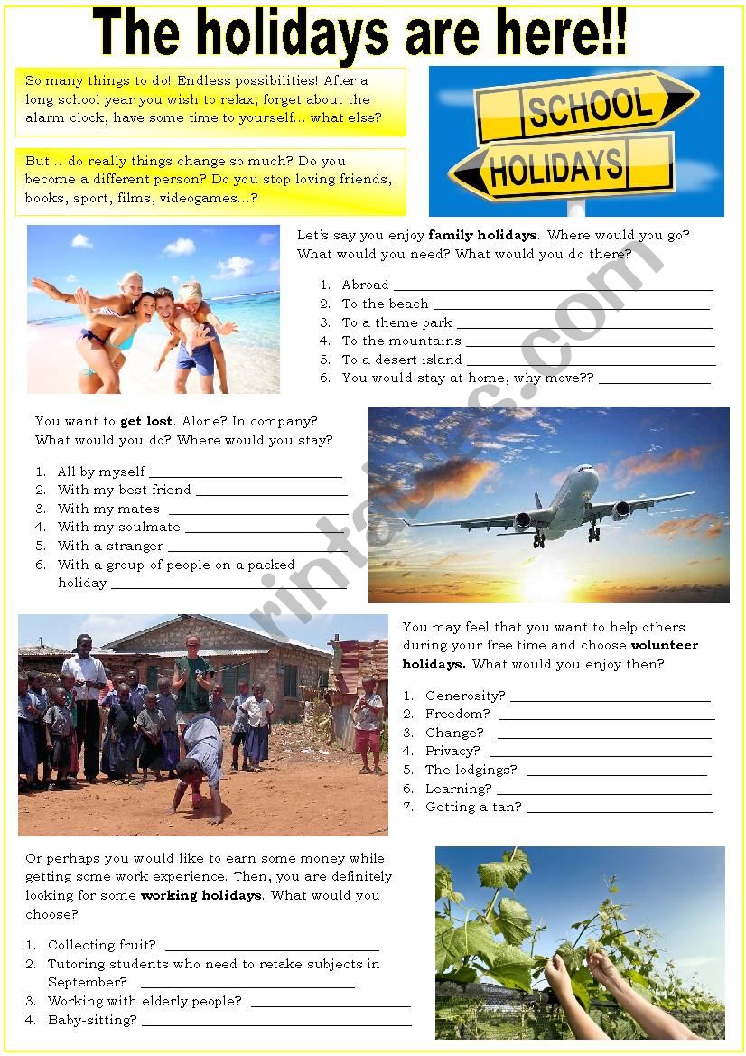 HOLIDAYS worksheet