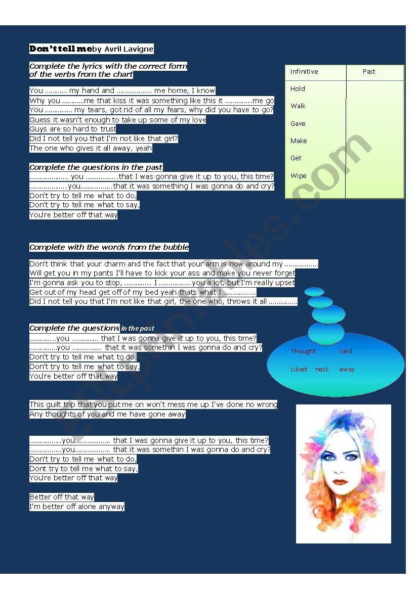 Avril lavigne worksheet