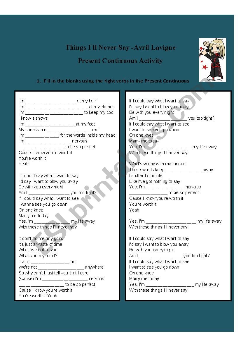 Avril Lavigne worksheet