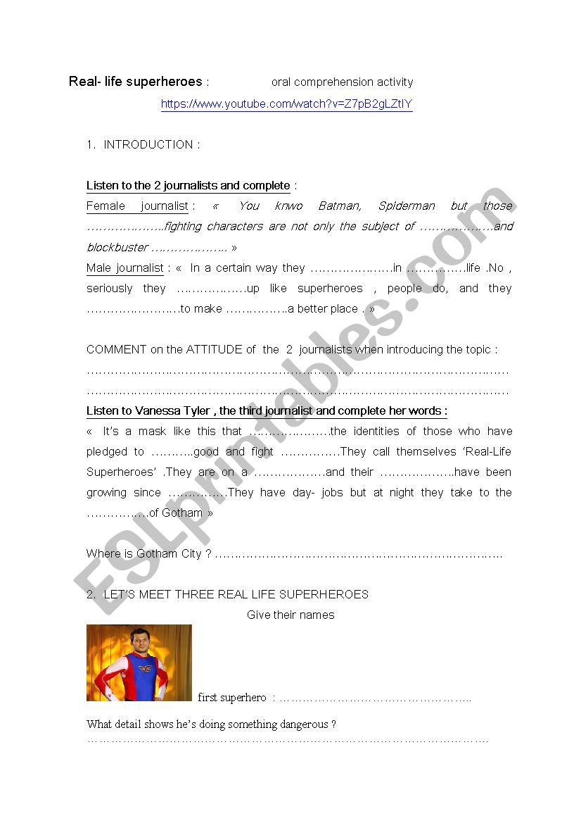 Real life superheroes worksheet