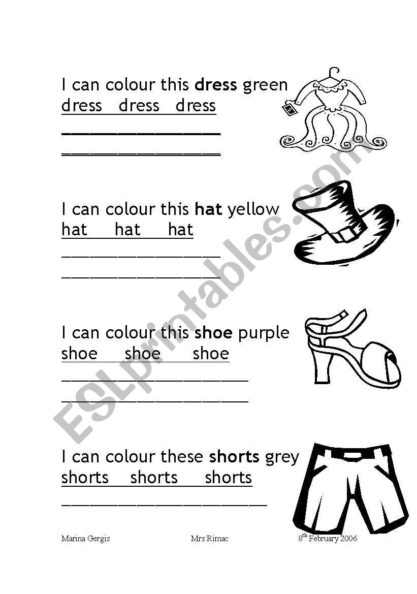 colours worksheet