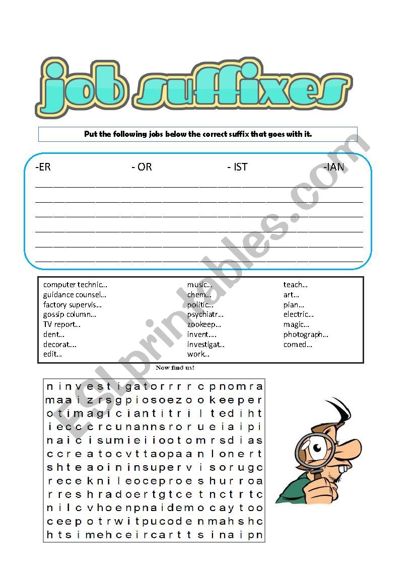 Job suffixes worksheet