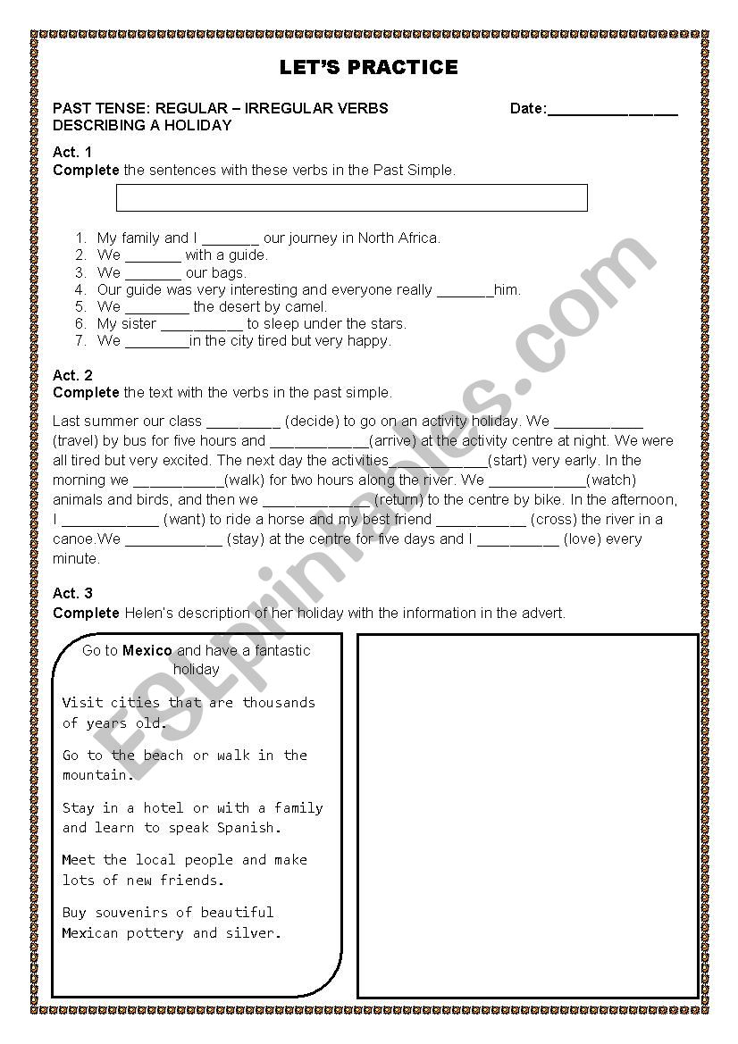 Past tense: Regular and Irregular verbs