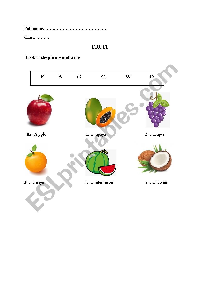 FRUIT worksheet