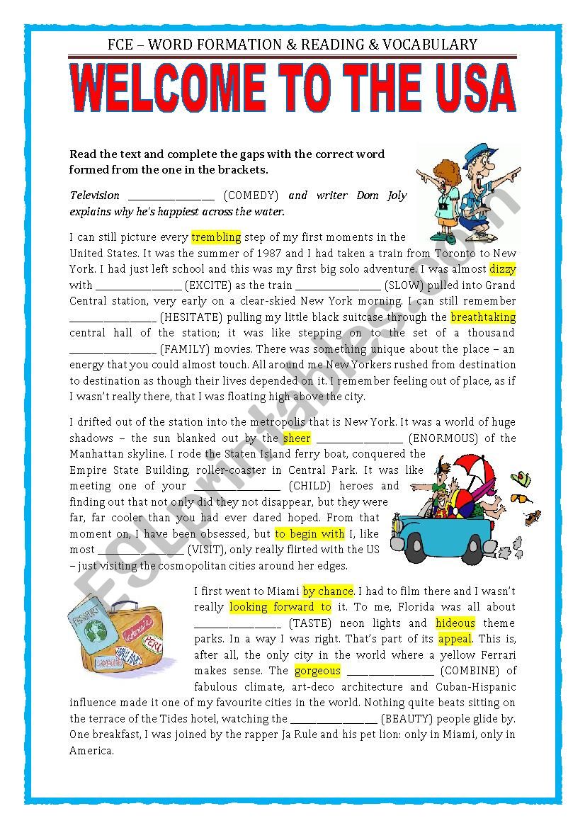 FCE - WORD FORMATION - REVISION - THE USA 