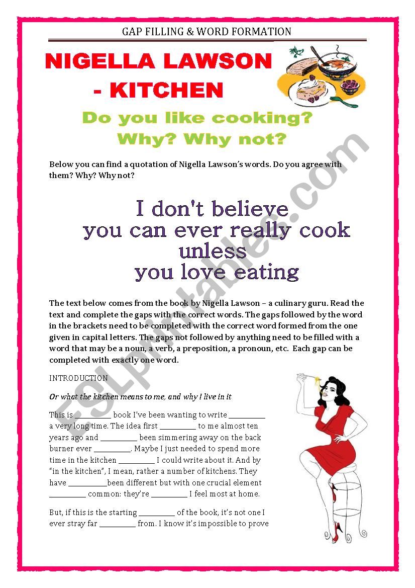 CAE - GAP FILLING & WORD FORMATION - NIGELLAÂ´S KITCHEN
