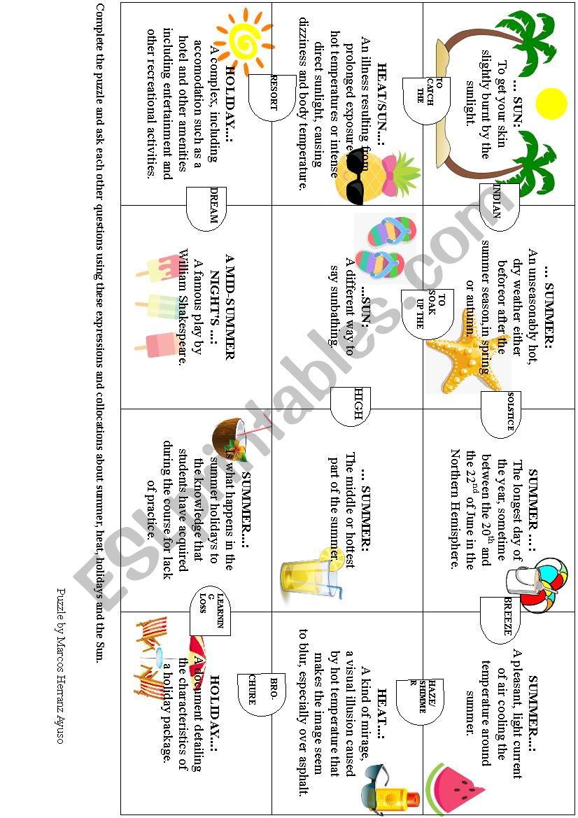 Summer Collocations Puzzle worksheet