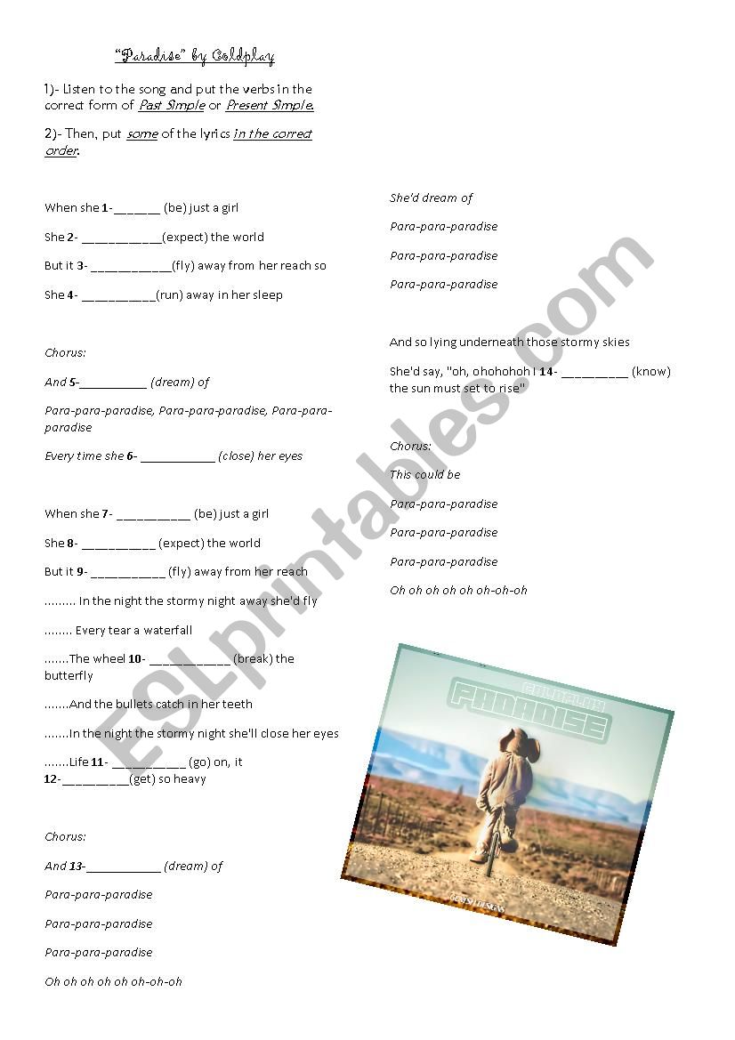 Paradise- Coldplay worksheet