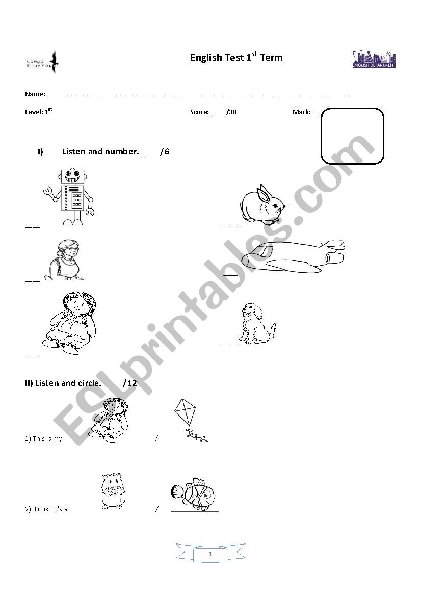 Mid term Test worksheet