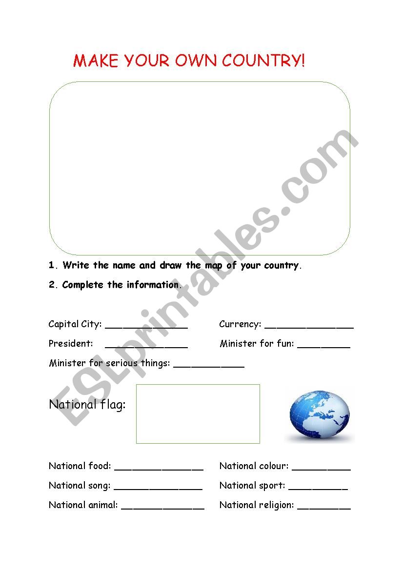 Draw Your Own Country Make Your Own Country - Esl Worksheet By Pjrob