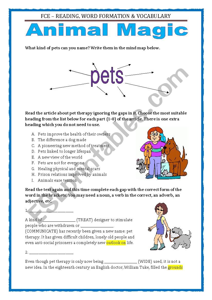 FCE - WORD FORMATION. READING, VOCABULARY & WRITING - ANIMALS